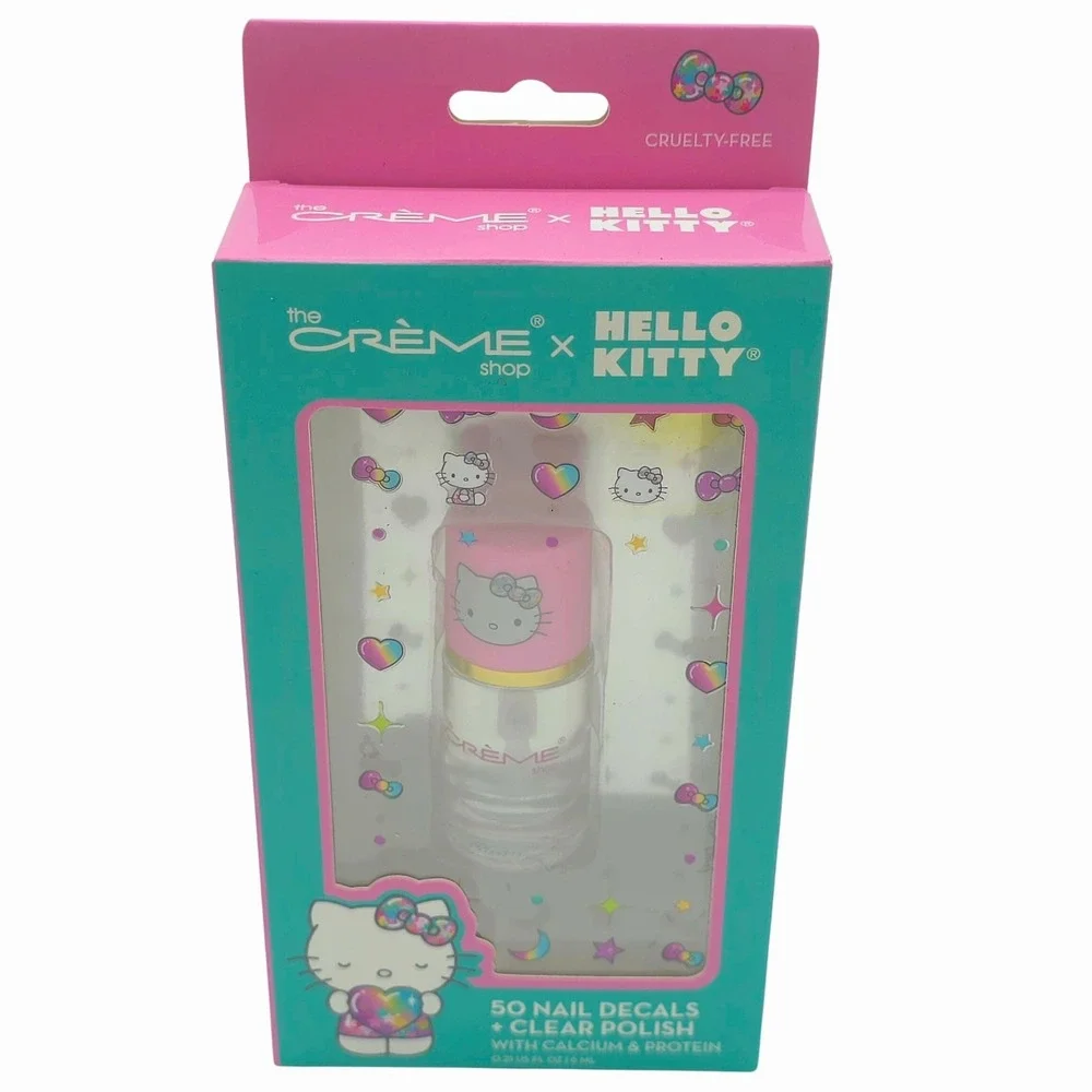 The Creme Shop Hello Kitty Nail Decals and Clear Polish Set Kids Sanrio New